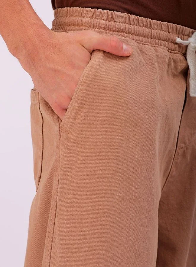 The Indian Garage Co Men Wide Leg Solid Brown Jeans