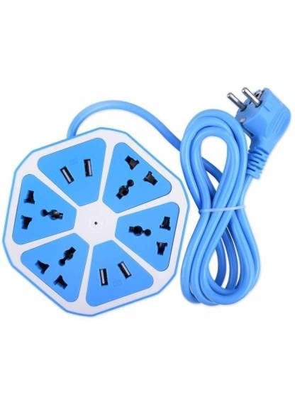 Generic Hexagon Shape Extension Board with 4 Socket and 4 USB Port 18 Meter Wire 10 A Three Pin Socket  - Image 1