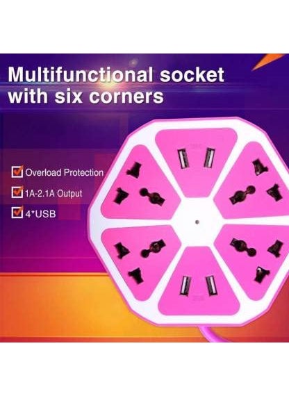 Generic Hexagon Shape Extension Board with 4 Socket and 4 USB Port 18 Meter Wire 10 A Three Pin Socket  - Image 3