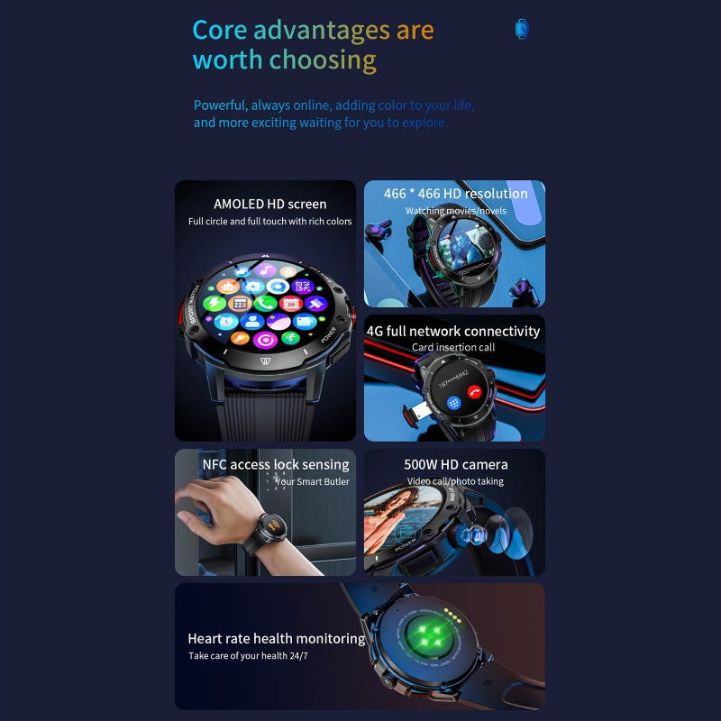 ساعة ذكية APPLLP بشاشة AMOLED 1.43 بوصة، مكالمة مستقلة، كاميرا 2 ميجا بكسل، متبع لياقة جسم GPS، مراقص صحي، أكثر من 100 واجهة، متجر تطبيقات، ذاكرة 2 جيجابايت + 32 جيجابايت - Image 3