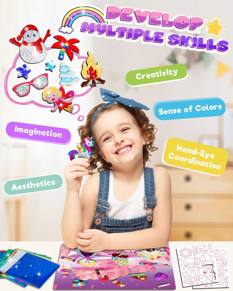 Baobrava Foil Art Fun Kit for Kids, Craft Kits Supplies, No Mess Princess DIY Creative Activity, Travel Toys, Party Favors, Easter Gifts for Girls Ages 4, 5, 6, 7, 8, 9 - Image 3