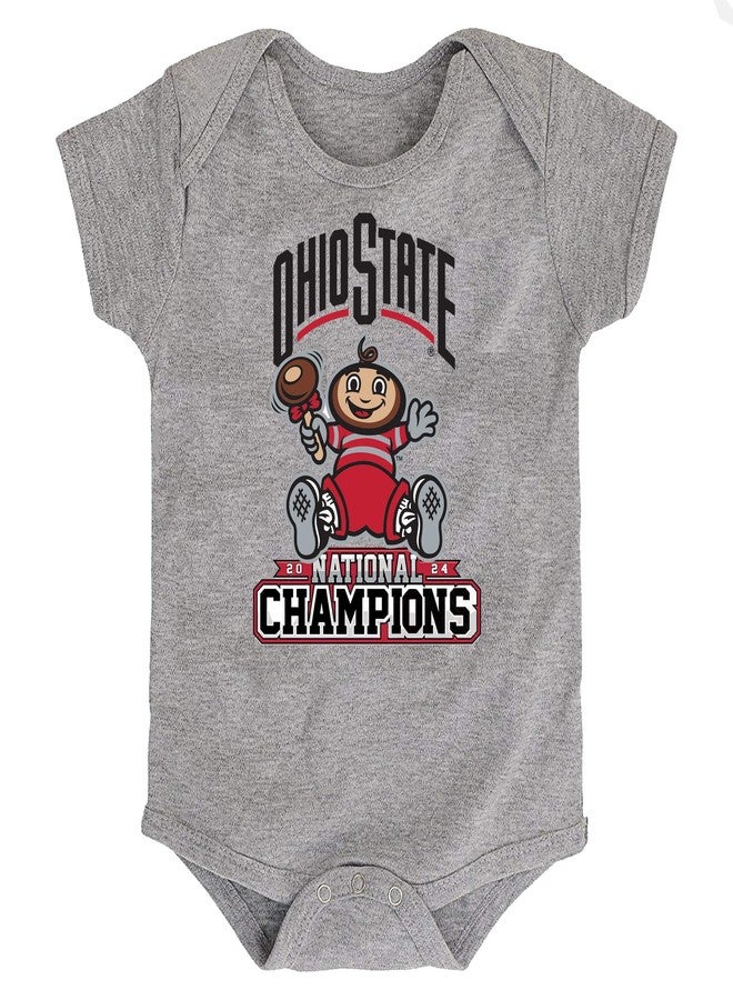 Future Tailgater Ohio State Buckeye Officially Licensed 100% Cotton Short Sleeve Baby Brutus National Champions Bodysuit (Gray, 12-18 Months) - Image 1