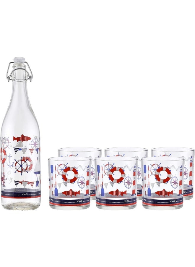 طقم  7 ق.  (زجاجة بالكليبس +6 كوب)  نوتيكال