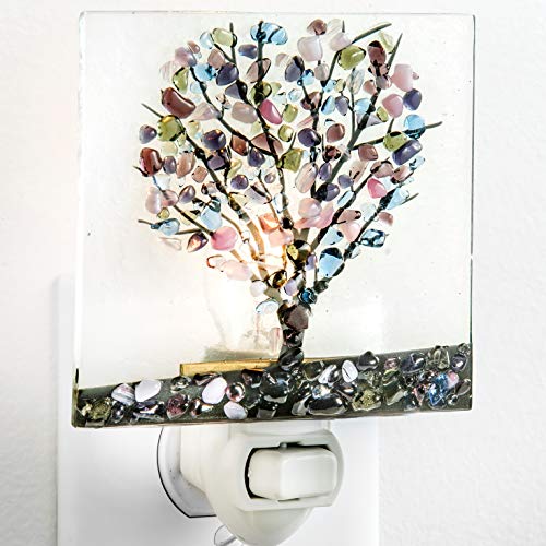 J Devlin Glass Art Stained Glass Tree Night Light Purple Green Blue | Fused Art Glass Plug in Night Light with Rocker Switch | NTL 159-2 - Image 1
