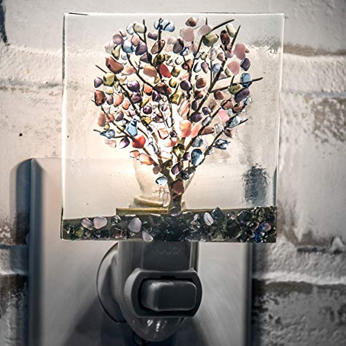 J Devlin Glass Art Stained Glass Tree Night Light Purple Green Blue | Fused Art Glass Plug in Night Light with Rocker Switch | NTL 159-2 - Image 2