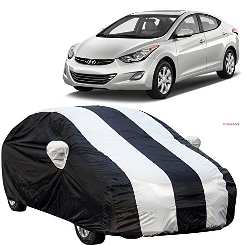 The Autostory 190 Taffeta Water Resistant Car Body Cover Compatible with Hyundai Elantra (2013 to 2015) with Mirror Pockets (White/Navy Blue) - Image 5