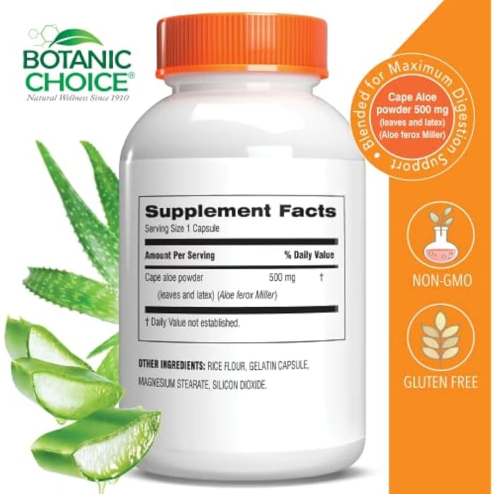 Botanic Choice Aloe Vera- Leaf and Latex, Digestive, Liver, Stomach health-Contains Amino Acids, Vitamins, Minerals, Enzymes- 500mg-Gluten Free, Non-GMO-90 capsules - Image 2