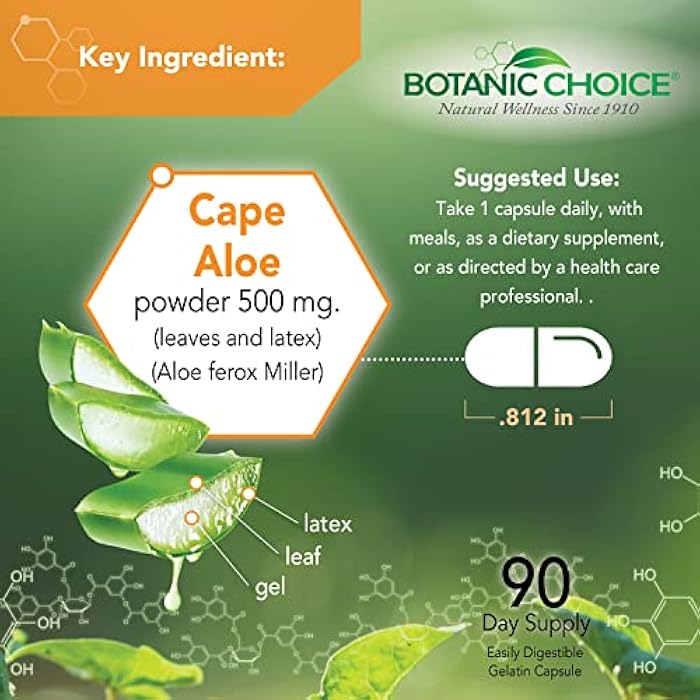 Botanic Choice Aloe Vera- Leaf and Latex, Digestive, Liver, Stomach health-Contains Amino Acids, Vitamins, Minerals, Enzymes- 500mg-Gluten Free, Non-GMO-90 capsules - Image 3
