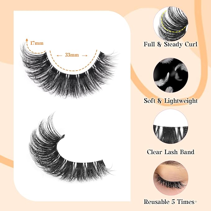 Newcally Fluffy Lashes Russian Strip Eyelashes Cat Eye False Lashes D Curl Wispy Volume Fake Eyelashes Natural Look Lash Strips 9 Pairs Pack - Image 5