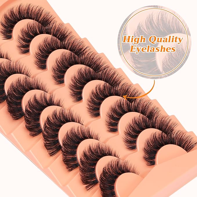 Newcally Fluffy Lashes Russian Strip Eyelashes Cat Eye False Lashes D Curl Wispy Volume Fake Eyelashes Natural Look Lash Strips 9 Pairs Pack - Image 3