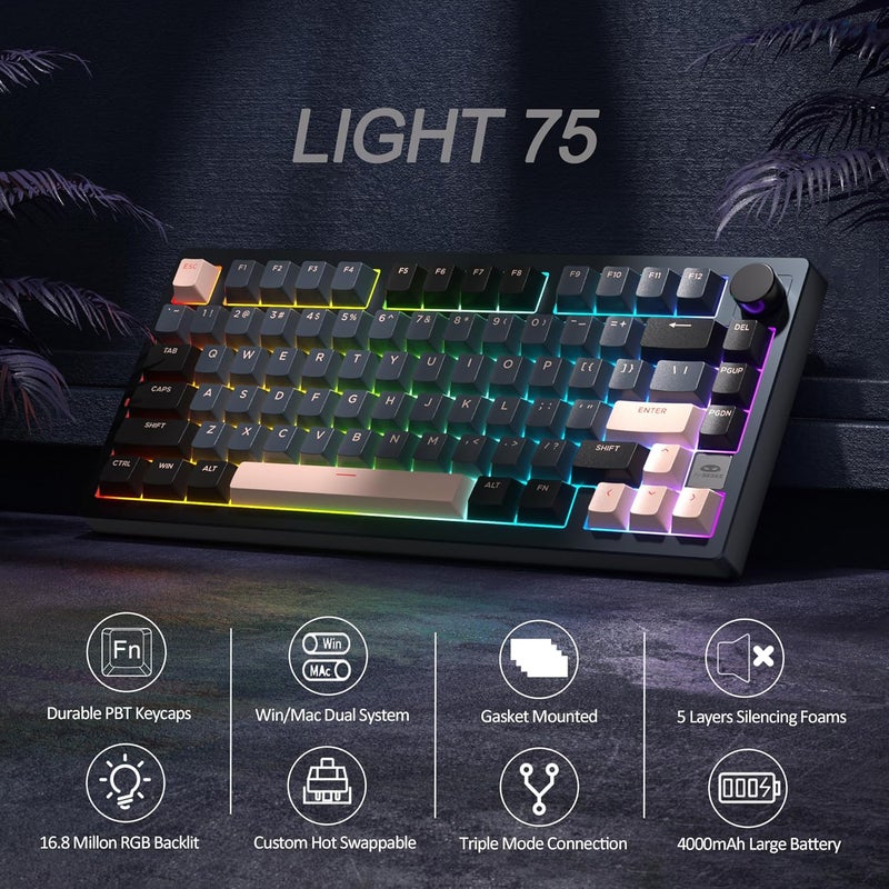 مايجغي لوحة مفاتيح LIGHT75 اللاسلكية كريمية مع حشية، أزرق - Image 2