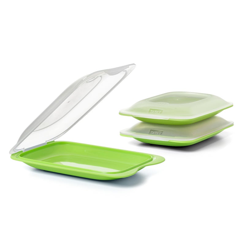 TATAY Cold Meat Containers for Fridge  Set of 3 Mini  Fridge Storage  Removable Lid Stackable  Microwave Freezer and Dishwasher Safe  BPAFree 12 x 31 x 18 cm Colour Lime