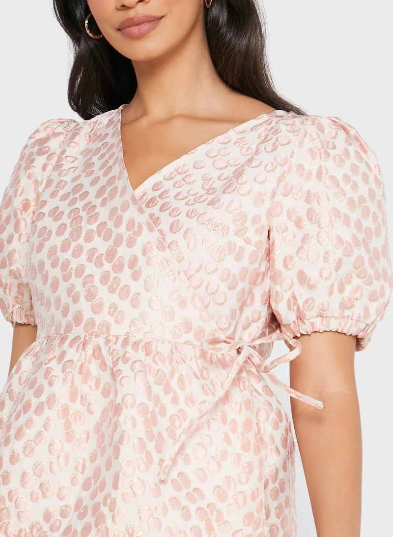 YAS Puff Sleeve Wrap Dress