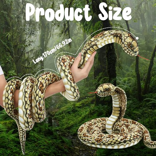 Romart Cobra Snake Stuffed Animals 67inch Large Realistic Cobra Plush Toy Giant Long Lifelike Stuffed Animals Snake Plushie Gifts for Kids Boys Girls Christmas Wild Animals Party Decor Brown - Image 5