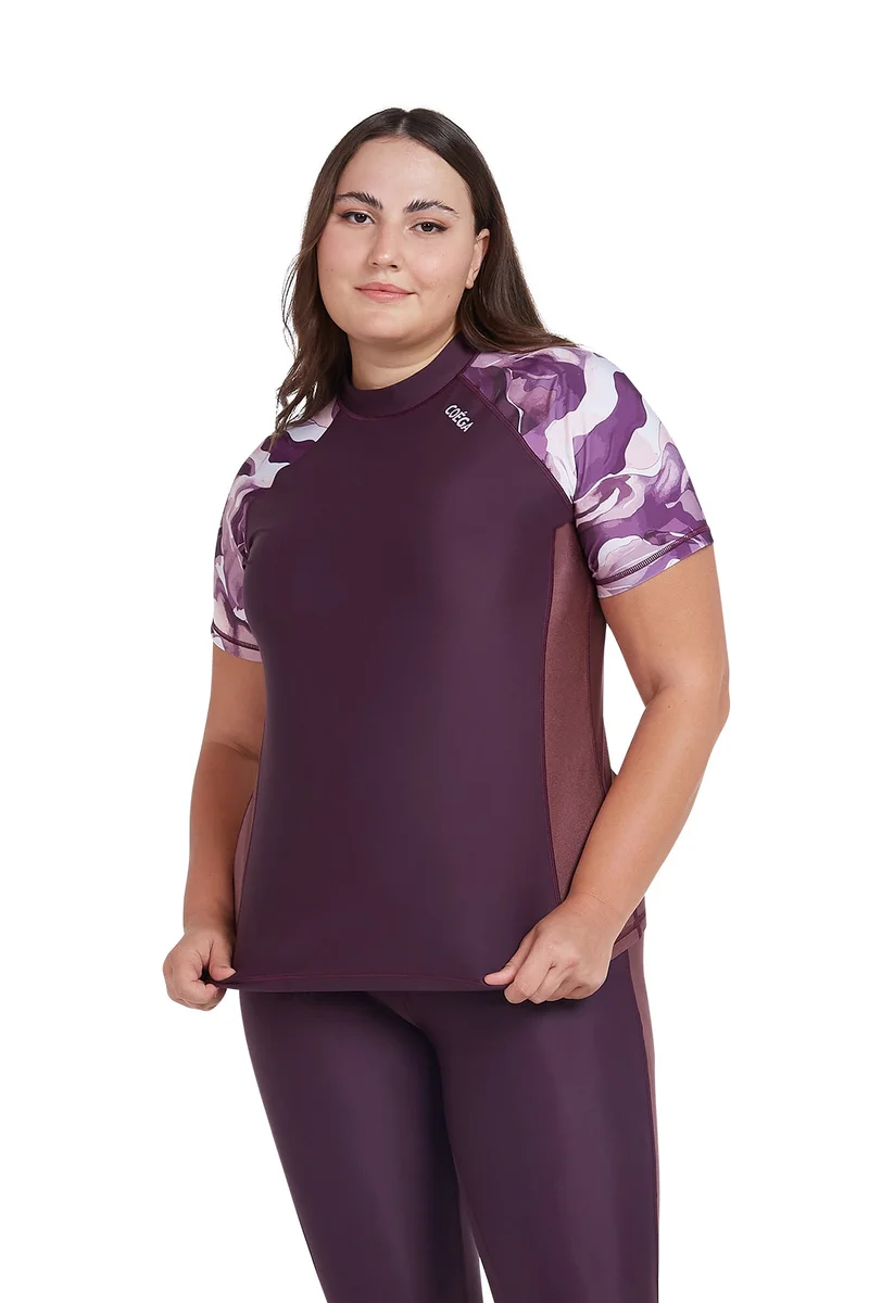 كويجا صن وير COEGA Ladies  Rashguard Short Sleeve - Dusky Purple Textures