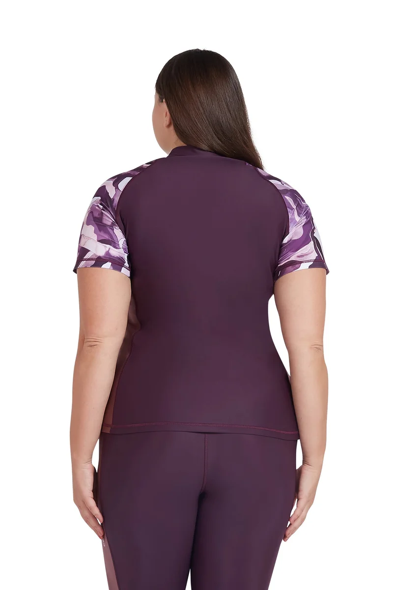 كويجا صن وير COEGA Ladies  Rashguard Short Sleeve - Dusky Purple Textures