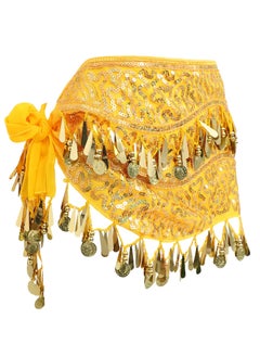 Women's Gold Belly Dance Hip Scarf with Coins - Chiffon Belly Dancing Belt for Latin Zumba Yoga
