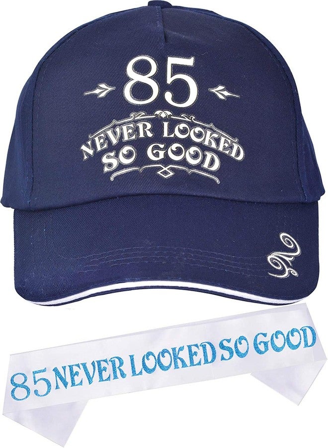 MEANT2TOBE 85th Birthday Gifts for Men, 85th Birthday Hat and Sash Men, 85 Never Looked So Good Baseball Cap and Sash, 85th Birthday Party Supplies, 85th Birthday Party Decorations, 85th Birthday Accessories - Image 1