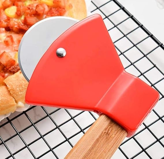 Vroxy Pizza Axe Cutter with Natural Bamboo Handle Perfect for Home Cooks Pizza Slicer Pizza Peeler Pizza Slicing Knife for Home Use 1Pcs - Image 5