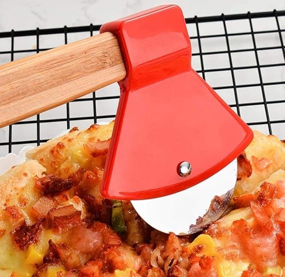 Vroxy Pizza Axe Cutter with Natural Bamboo Handle Perfect for Home Cooks Pizza Slicer Pizza Peeler Pizza Slicing Knife for Home Use 1Pcs - Image 3