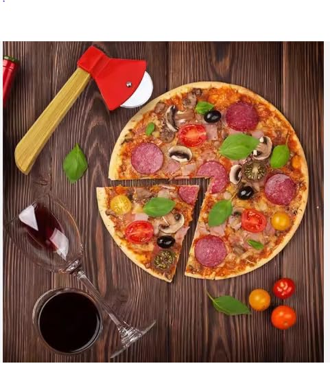 Vroxy Pizza Axe Cutter with Natural Bamboo Handle Perfect for Home Cooks Pizza Slicer Pizza Peeler Pizza Slicing Knife for Home Use 1Pcs - Image 4