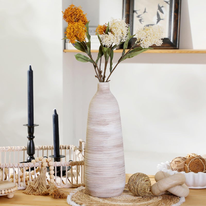 ألما مزهرية أرضية كبيرة جدًا مقاس 18 بوصة لتزيين غرفة المعيشة، وعاء طبيعي لنبات البامباس الطويل، قطع مركزية بلون كريمي بيج لإضفاء لمسة جمالية محايدة على الغرفة، ديكور منزلي عصري من منتصف القرن، ديكور ريفي - Image 1