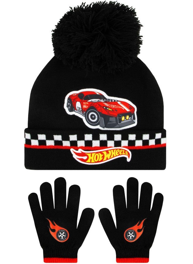 Hot Wheels Boys One Size Black Checkered Winter Hat and Gloves Set - Image 1