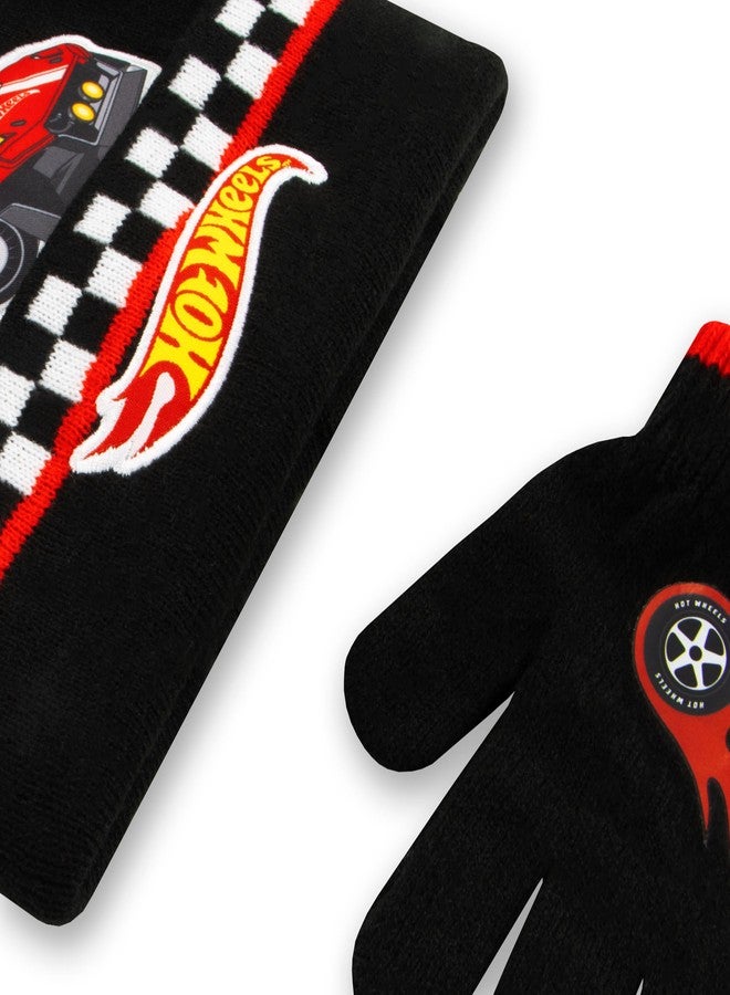 Hot Wheels Boys One Size Black Checkered Winter Hat and Gloves Set - Image 4