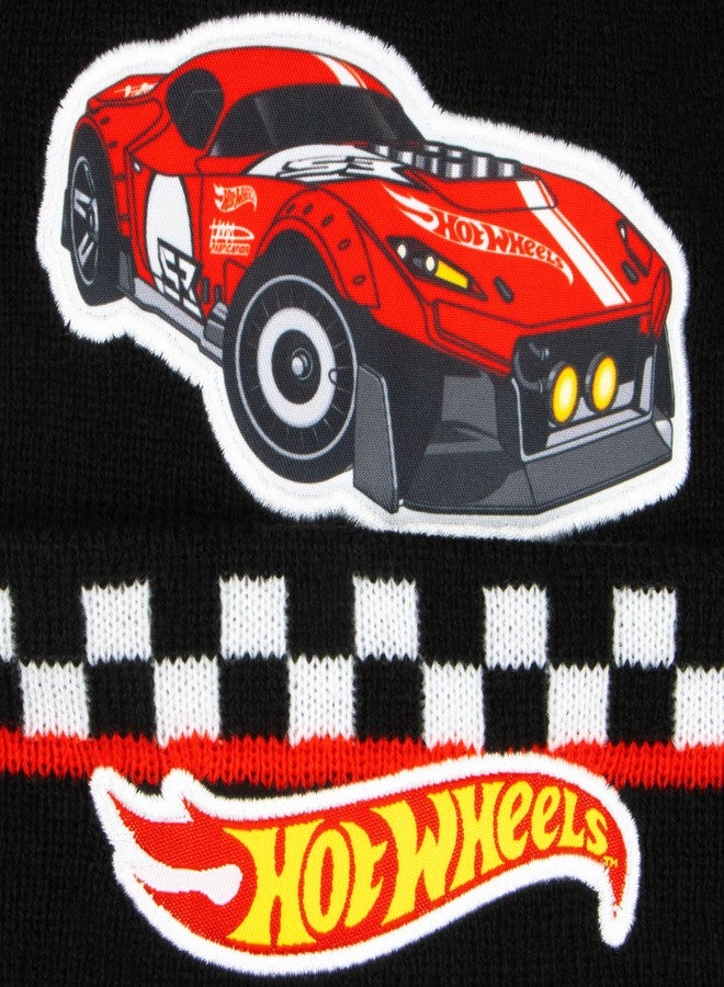 Hot Wheels Boys One Size Black Checkered Winter Hat and Gloves Set - Image 5