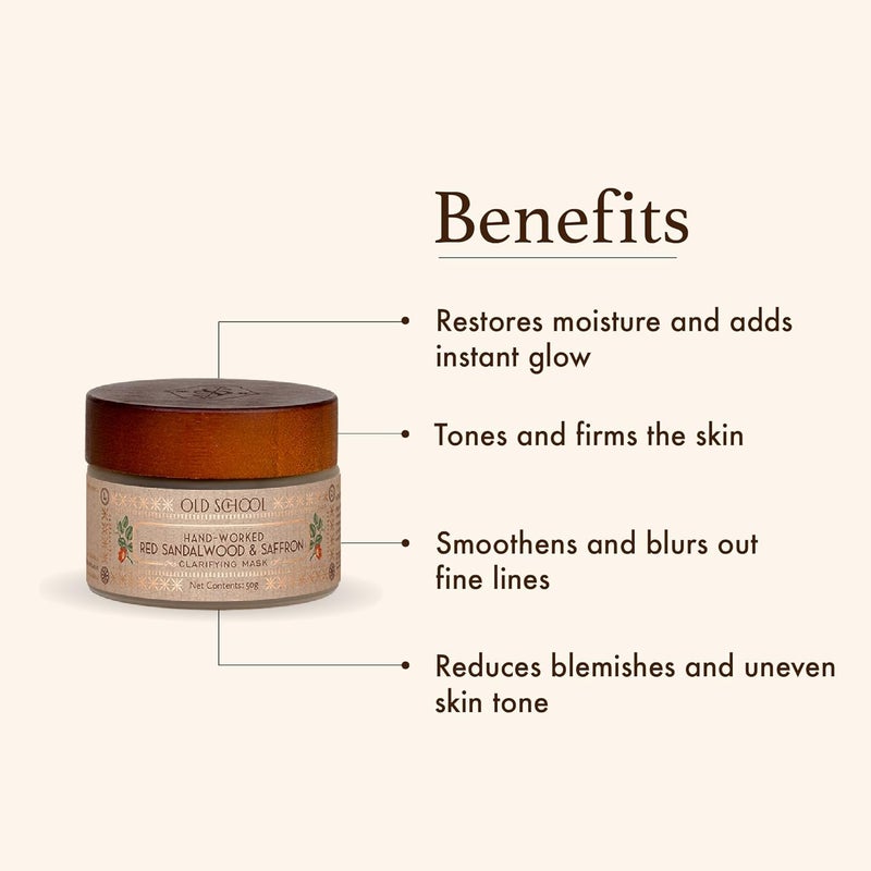 Old School Rituals HandWorked Red Sandalwood Saffron Clarifying Mask Face Mask for Glowing Brightening Skin Clay Mask for Open Pores AcneProne Skin 50g - Image 3
