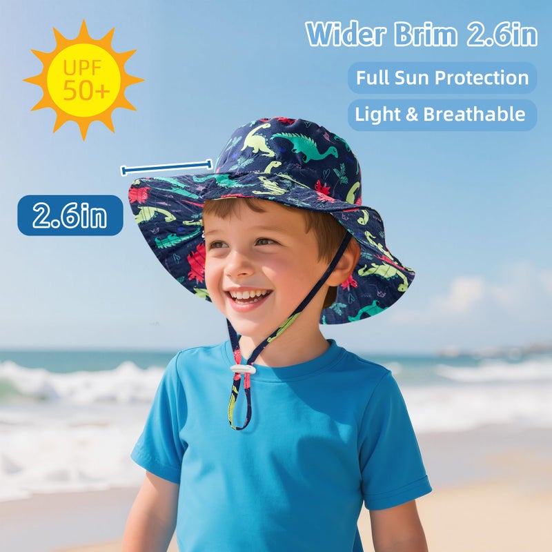 Komorebi Baby Sun Hat UPF 50+ Sun Protective Toddler Bucket Hat Summer Kids Beach Hats Wide Brim Outdoor Play Hat for Boys Girls Navy Dinosaur 2-4T - Image 4