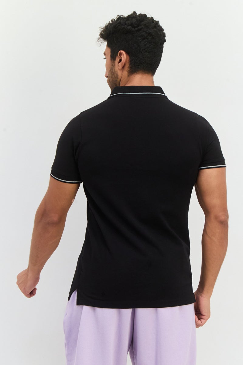 LOTTO Men Sportswear Fit Short Sleeves Outdoor Polo Shirt, Black - Image 3