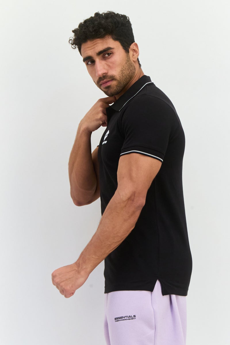 LOTTO Men Sportswear Fit Short Sleeves Outdoor Polo Shirt, Black - Image 2