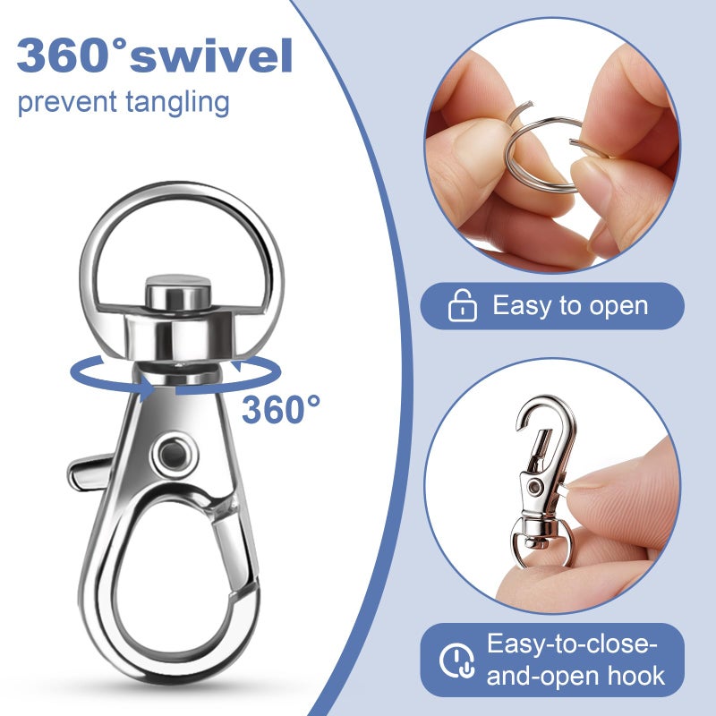 Logosophia 50 PCS Premium Keychain Making Kit - 25 Keychain Clips & 25 Key Rings, Metal Swivel Lobster Claw Clasps, for Jewelry Clasps&Name tag - Image 2