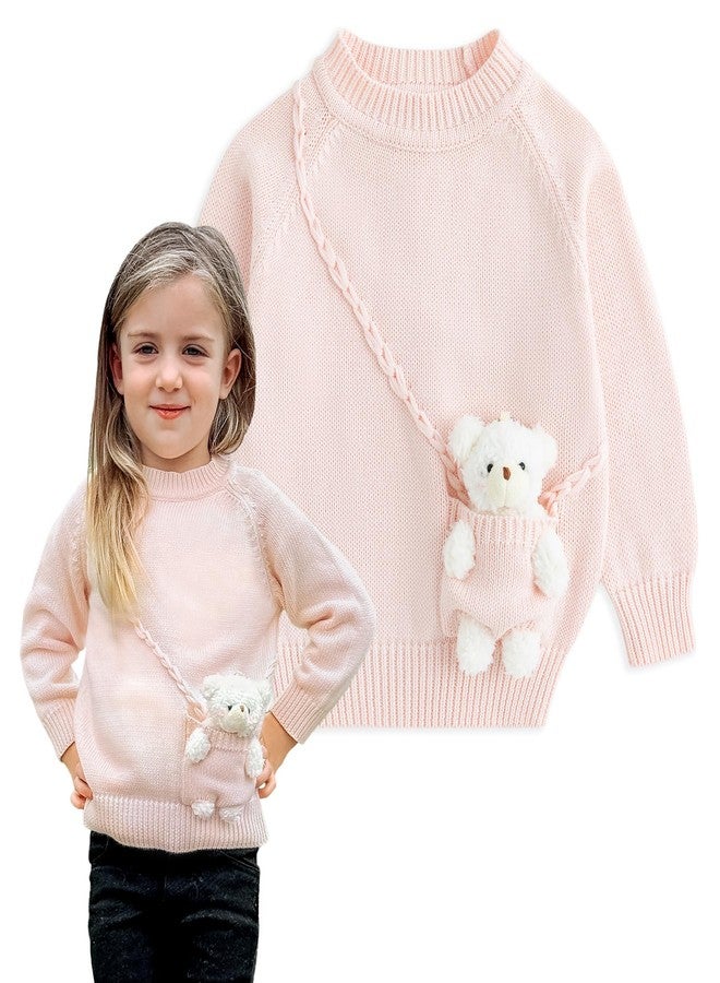 Simplee kids كنزة صوفية محبوكة للأطفال من سيمبلي كيدز، مزينة بدب في الجيب، كنزة صوفية للأطفال الصغار، ملابس خريفية وشتوية لطيفة للأطفال بعمر سنتين، لون وردي - Image 1