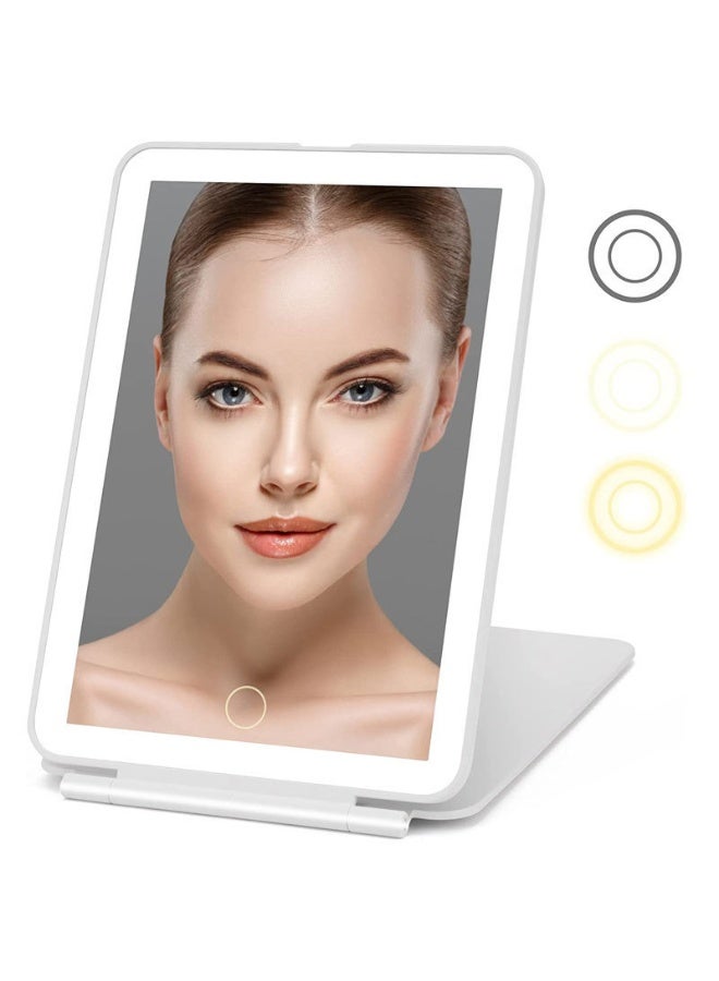 Arabest Rechargeable Travel Makeup Mirror 72 LED Lighted Compact Slim Vanity with Lights 3 Lighting Modes Dimmable Touch Screen (White) - Image 1