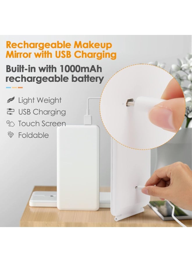 Arabest Rechargeable Travel Makeup Mirror 72 LED Lighted Compact Slim Vanity with Lights 3 Lighting Modes Dimmable Touch Screen (White) - Image 4
