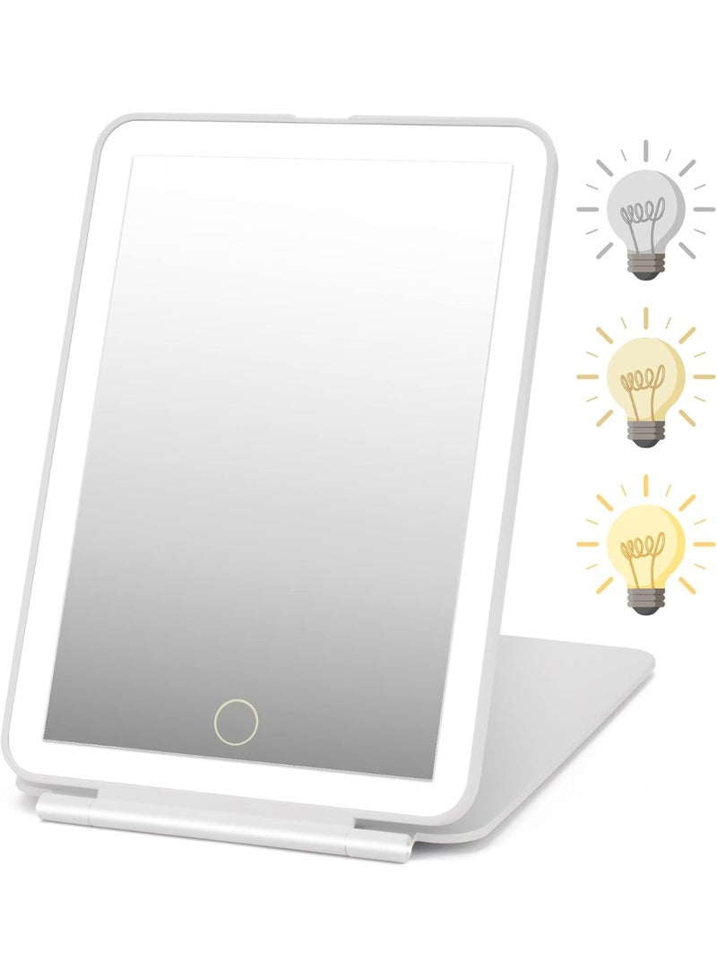 Arabest Rechargeable Travel Makeup Mirror 72 LED Lighted Compact Slim Vanity with Lights 3 Lighting Modes Dimmable Touch Screen (White) - Image 2