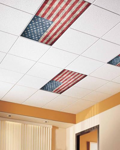 Wowouhiya 4 Pack Fluorescent Light Cover for Ceiling Lights American Flag Magnetic Classroom Light Filters 4x2 Feet Vintage Blue Red USA Flag Decorative Ceiling Light Covers for Office - Image 3