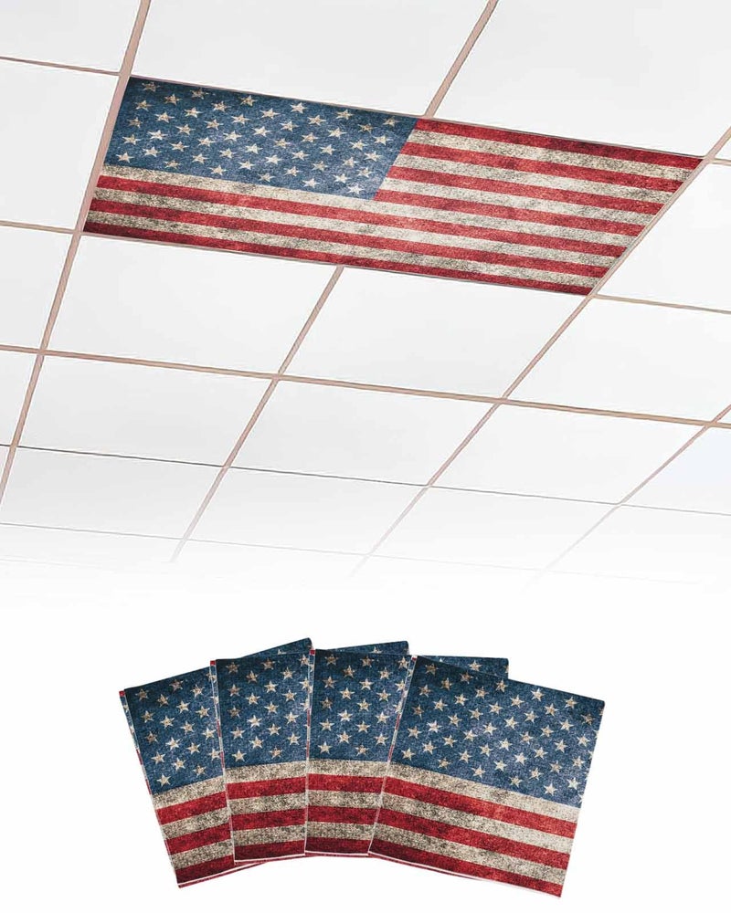Wowouhiya 4 Pack Fluorescent Light Cover for Ceiling Lights American Flag Magnetic Classroom Light Filters 4x2 Feet Vintage Blue Red USA Flag Decorative Ceiling Light Covers for Office - Image 2