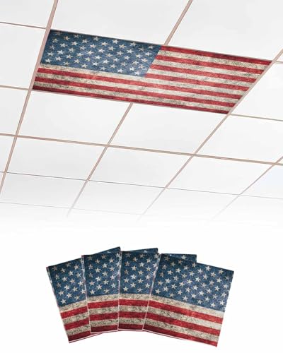 Wowouhiya 4 Pack Fluorescent Light Cover for Ceiling Lights American Flag Magnetic Classroom Light Filters 4x2 Feet Vintage Blue Red USA Flag Decorative Ceiling Light Covers for Office - Image 1