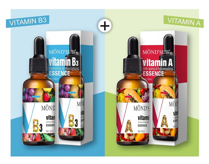 Mond'sub Mondsub Vitamin B3 Face Serum with Niacinamide Vitamin C for Healthy Skin reduces spots 30ml Mondsub Vitamin A Serum with Retinol Hyaluronic Acid Vit E 30ml Night Serum Pack of 2 - Image 1