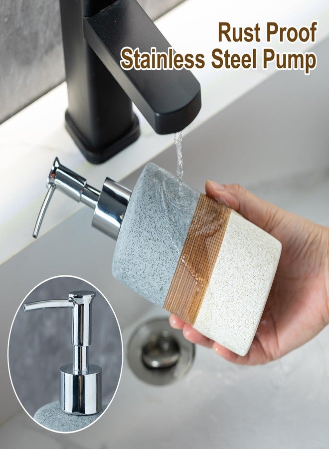 Cormomu Ceramic Soap Dispenser Set(2 Pack) - Hand Soap, Dish Soap, Shampoo & Shower Soap Dispenser for Bathroom & Kitchen, 12 Oz, Includes Silicone Funnel & Diatomaceous Tray, Gray - Image 4