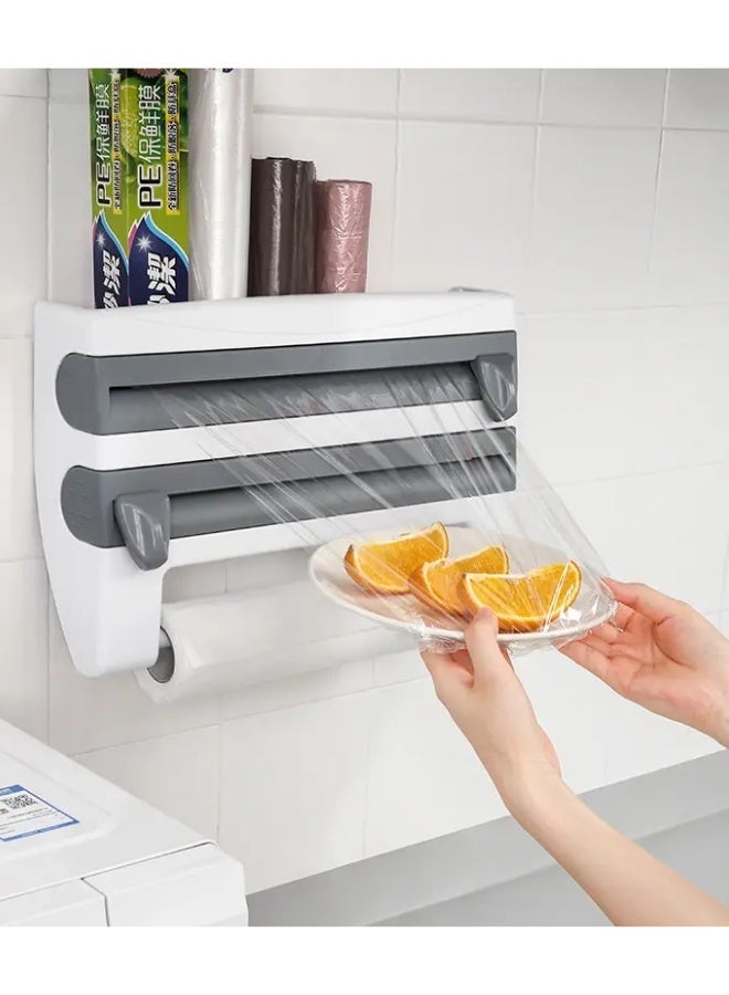 Wall mounted 4-in-1 wall-mount paper towel holder bathroom tissue roll hanger toilet paper roll holder kitchen spice rack roll holder towel paper dispenser organizer shelf with foil film cling cut - Image 1