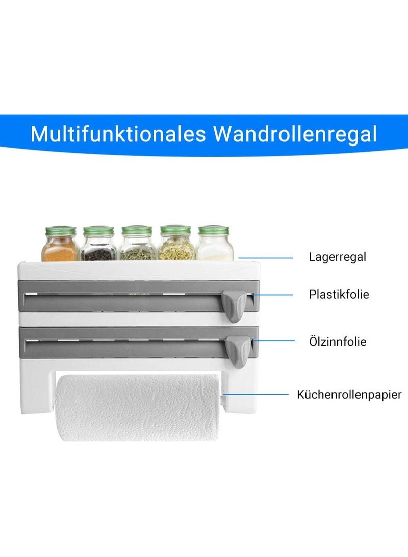 Wall mounted 4-in-1 wall-mount paper towel holder bathroom tissue roll hanger toilet paper roll holder kitchen spice rack roll holder towel paper dispenser organizer shelf with foil film cling cut - Image 5