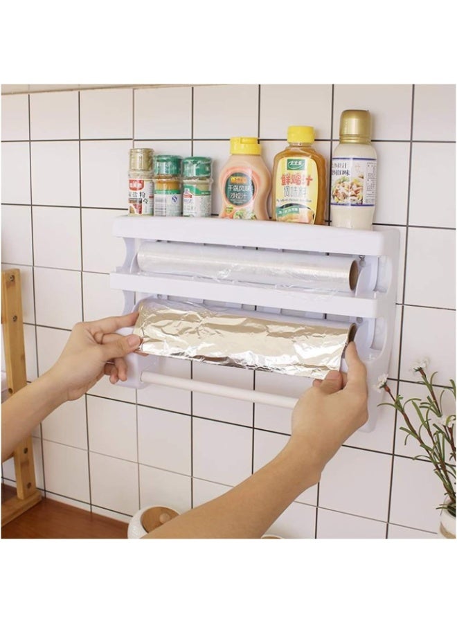 Wall mounted 4-in-1 wall-mount paper towel holder bathroom tissue roll hanger toilet paper roll holder kitchen spice rack roll holder towel paper dispenser organizer shelf with foil film cling cut - Image 3