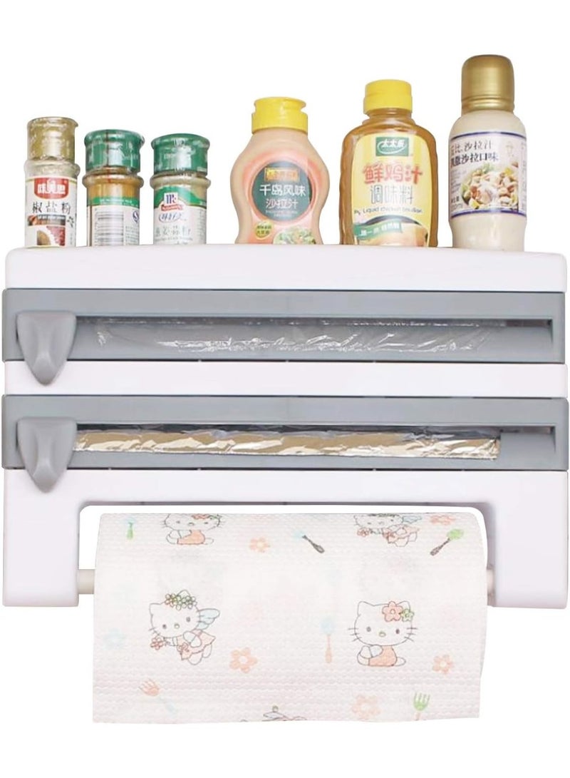 Wall mounted 4-in-1 wall-mount paper towel holder bathroom tissue roll hanger toilet paper roll holder kitchen spice rack roll holder towel paper dispenser organizer shelf with foil film cling cut - Image 2