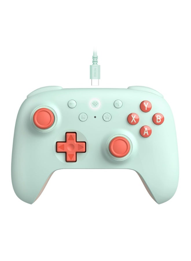 8بت دو وحدة تحكم سلكية 8BitDo Ultimate 2C لأجهزة الكمبيوتر التي تعمل بنظامي التشغيل Windows و Android، مع معدل استطلاع يبلغ 1000 هرتز، وعصي تحكم تعمل بتأثير هول، ومحفزات هول، ومصدات L4/R4 قابلة لإعادة التعيين (أخضر/برتقالي). - Image 1