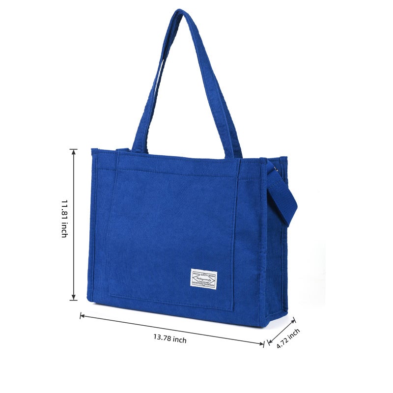 Valleycomfy Vintage Casual Corduroy Bags Crossbody Bag Purse for Women Travel Shoulder Bags Handbags Eco Bag (Large, Sapphire Blue) - Image 2