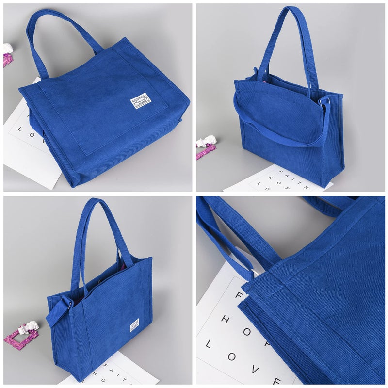 Valleycomfy Vintage Casual Corduroy Bags Crossbody Bag Purse for Women Travel Shoulder Bags Handbags Eco Bag (Large, Sapphire Blue) - Image 3